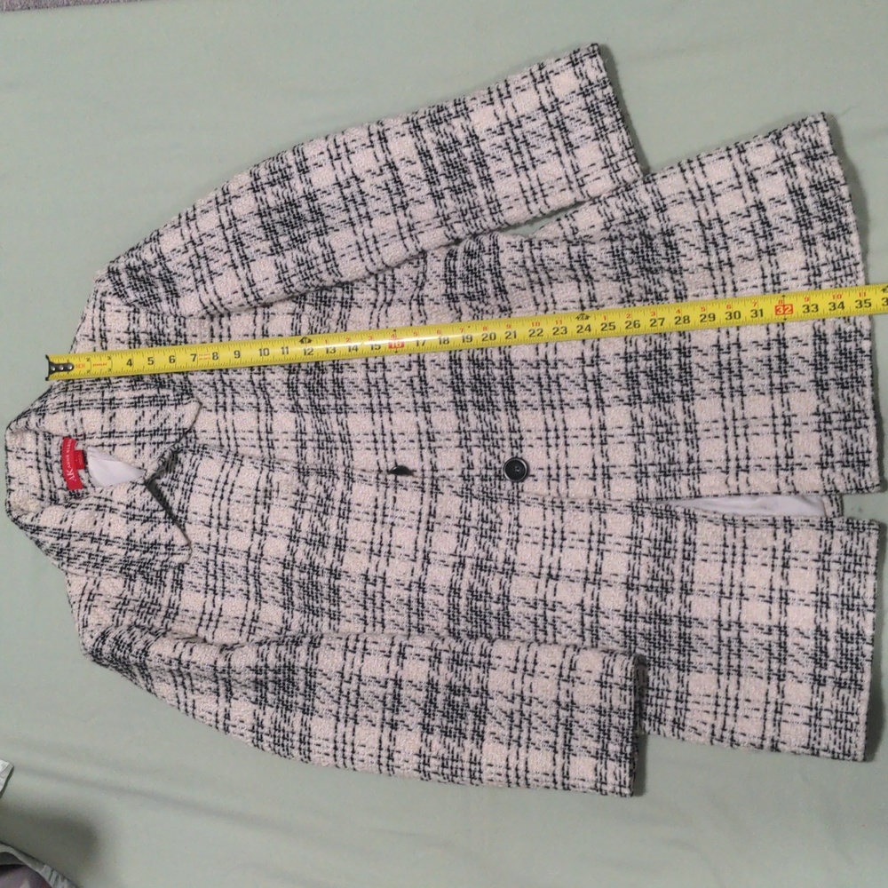 Anne Klein Black and Cream Checkered Pea Coat
